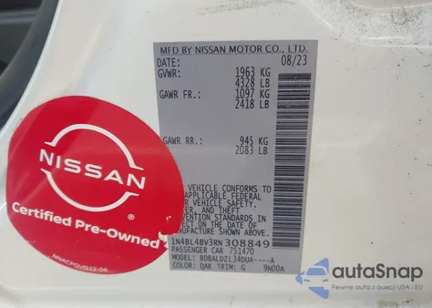 2024 Nissan Altima S Fwd z USA, uszkodzony, nr VIN 1N4BL4BV3RN308849